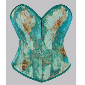 NWT SHEIN Y2K Bee Jacquard Boned Corset Top Plus Size 2XL Green Floral
